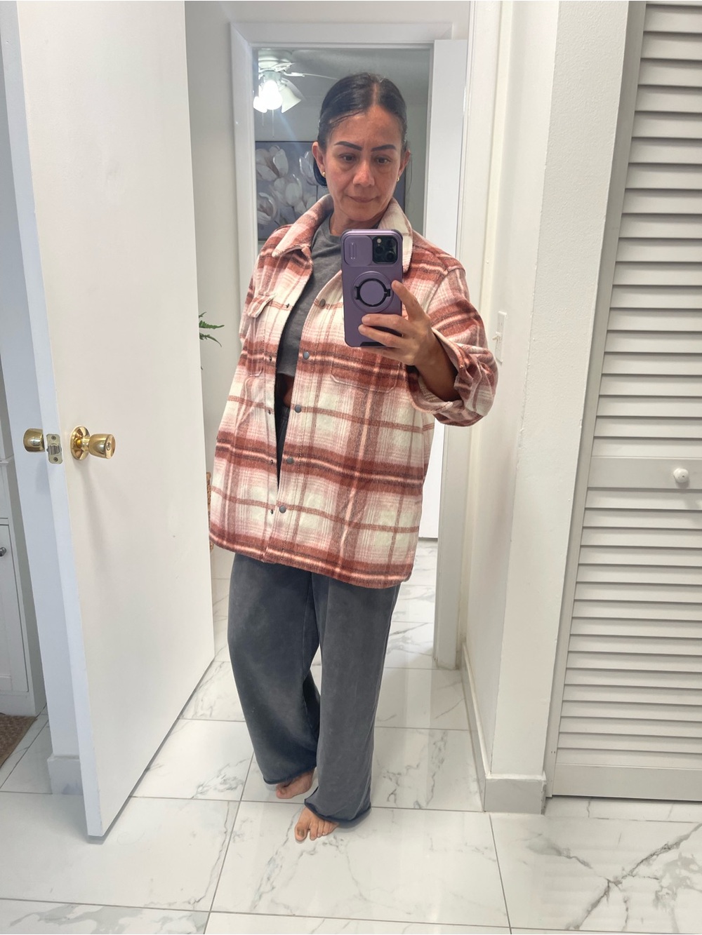 Old Navy Pink and Ivory Plaid Shacket